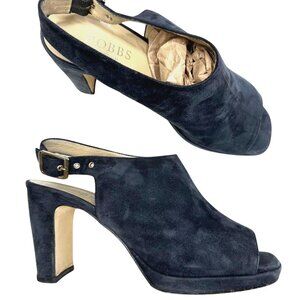 Hobbs London Kali Suede Slingback Heels Size 38 (US 7.5) Navy Blue Dress Shoes